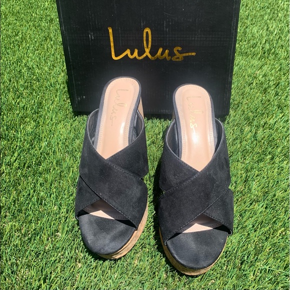 ‼️SOLD‼️Lulus Sicily Black Suede Cork Platform Heels - Picture 8 of 8